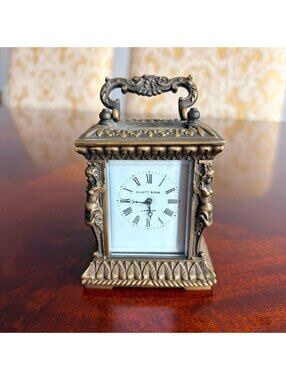 Antique Elliott & Son Brass Carriage Clock  with Ornate Detailing w/ Key Wind